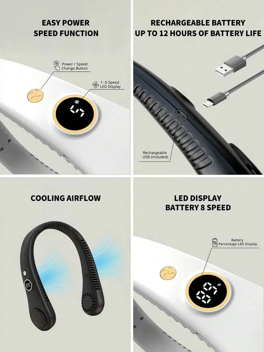 Portable Neck Fan, USB Fan With 5-Speed Adjustment And Digital Display; Mini Portable Bladeless Fan For Home/Office/Sports/Outdoor Use, 360° Cooling, Silent Operation, High Airflow, Ideal Gift For Valentine's Day/Birthday/Easter