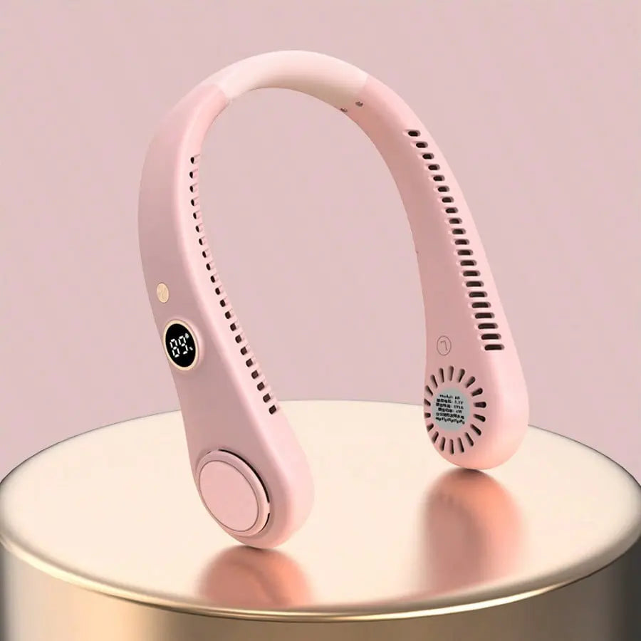 Portable Neck Fan, USB Fan With 5-Speed Adjustment And Digital Display; Mini Portable Bladeless Fan For Home/Office/Sports/Outdoor Use, 360° Cooling, Silent Operation, High Airflow, Ideal Gift For Valentine's Day/Birthday/Easter - Color: Pink