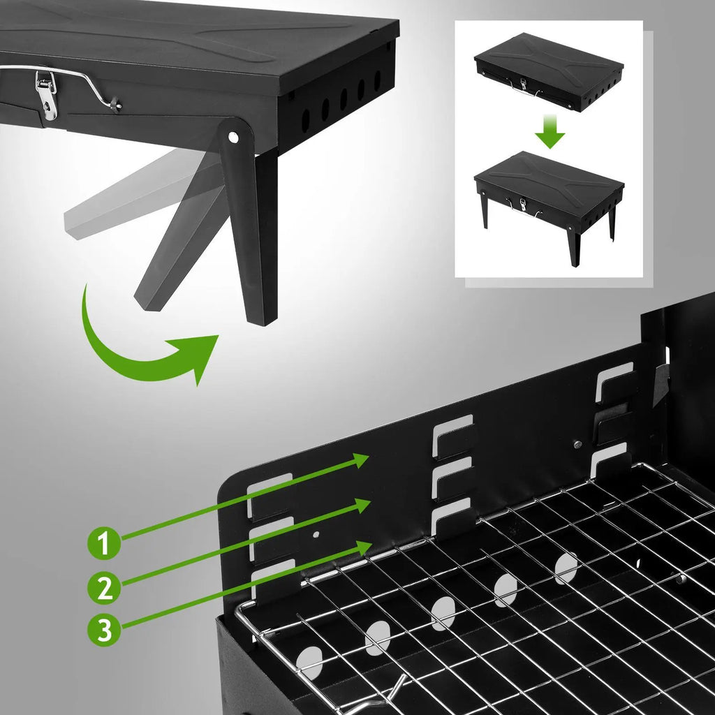 Portable Suitcase Charcoal Grill - Mini Grill - Small Tabletop Charcoal Grill for Camping, Outdoor Cooking - Collapsible Camping Grill for Picnic, Tailgating and Backyard BBQ