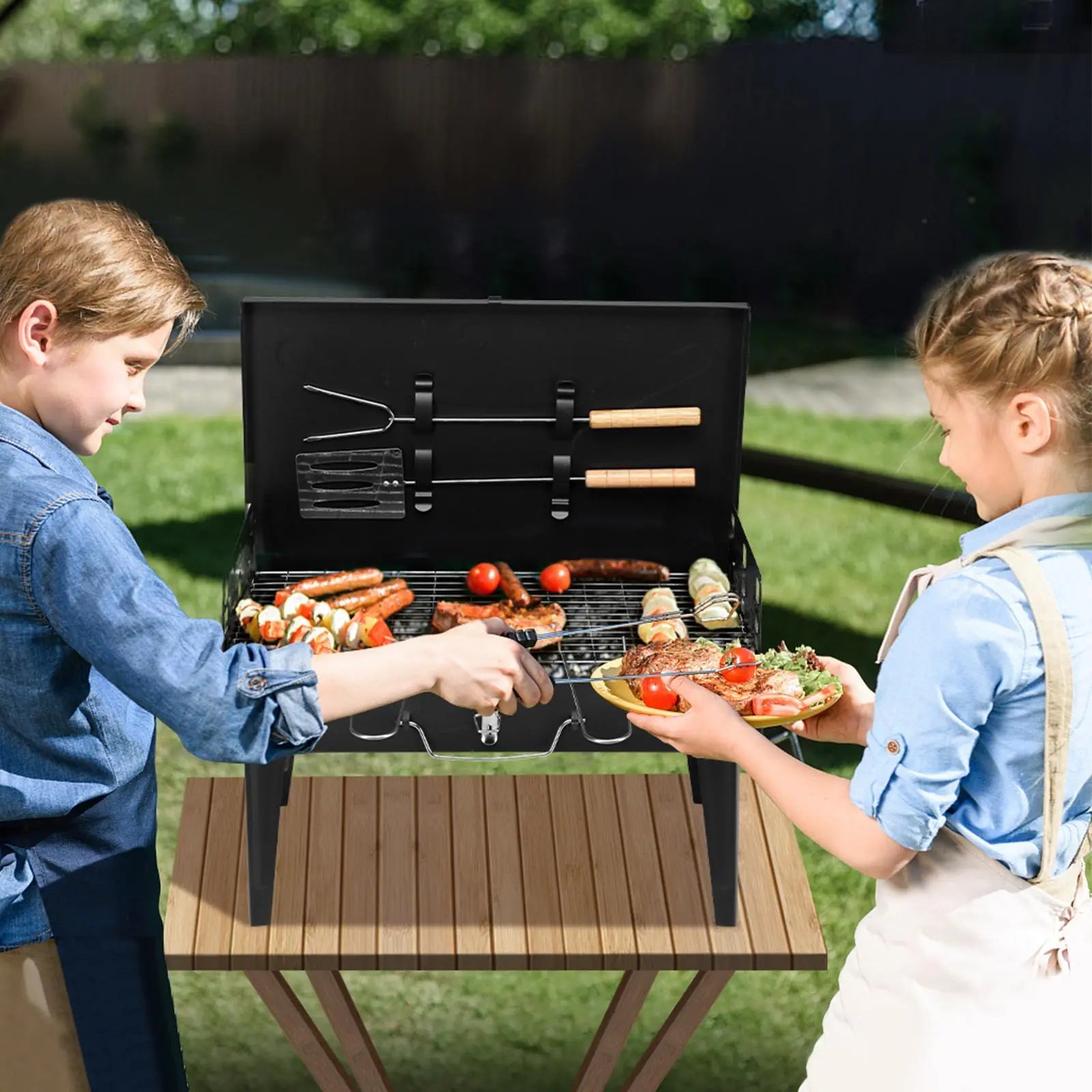 Portable Suitcase Charcoal Grill - Mini Grill - Small Tabletop Charcoal Grill for Camping, Outdoor Cooking - Collapsible Camping Grill for Picnic, Tailgating and Backyard BBQ