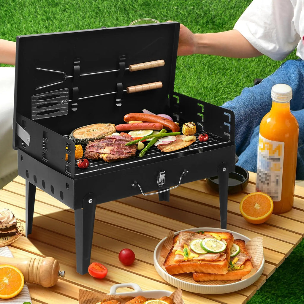 Portable Suitcase Charcoal Grill - Mini Grill - Small Tabletop Charcoal Grill for Camping, Outdoor Cooking - Collapsible Camping Grill for Picnic, Tailgating and Backyard BBQ