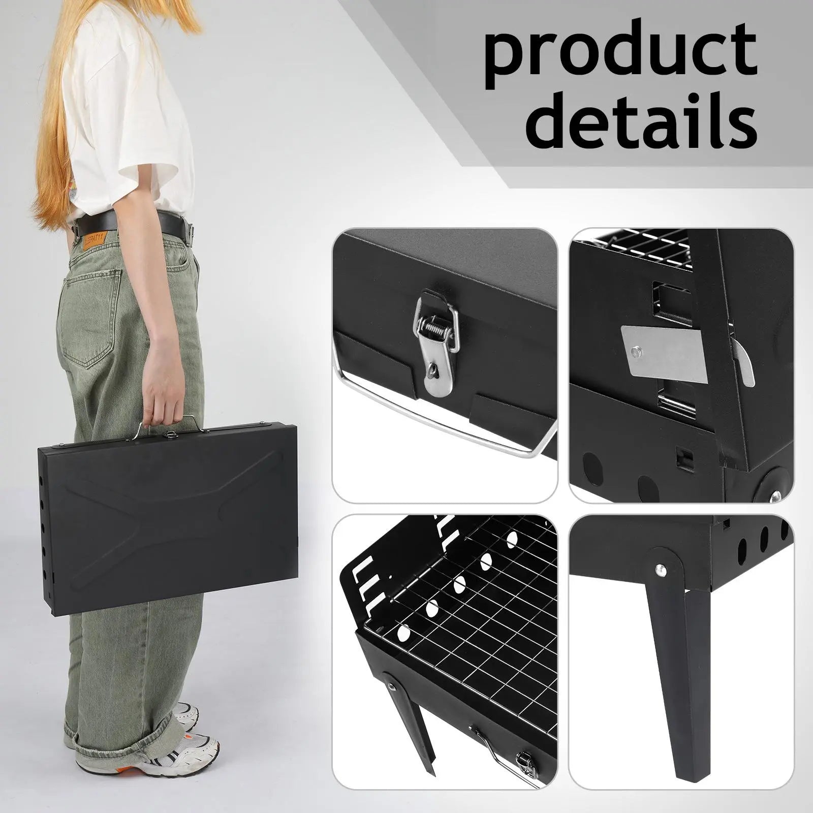 Portable Suitcase Charcoal Grill - Mini Grill - Small Tabletop Charcoal Grill for Camping, Outdoor Cooking - Collapsible Camping Grill for Picnic, Tailgating and Backyard BBQ