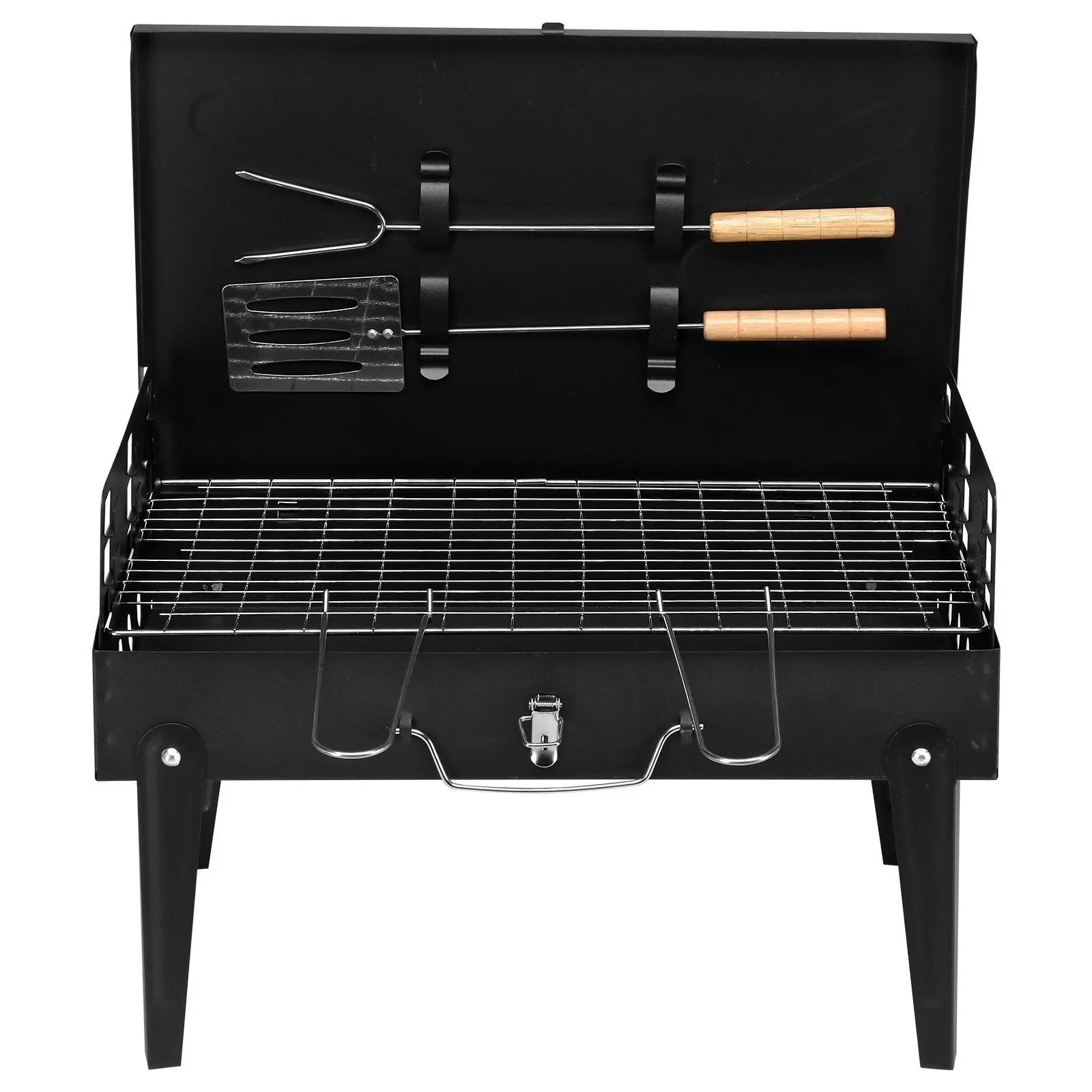 Portable Suitcase Charcoal Grill - Mini Grill - Small Tabletop Charcoal Grill for Camping, Outdoor Cooking - Collapsible Camping Grill for Picnic, Tailgating and Backyard BBQ