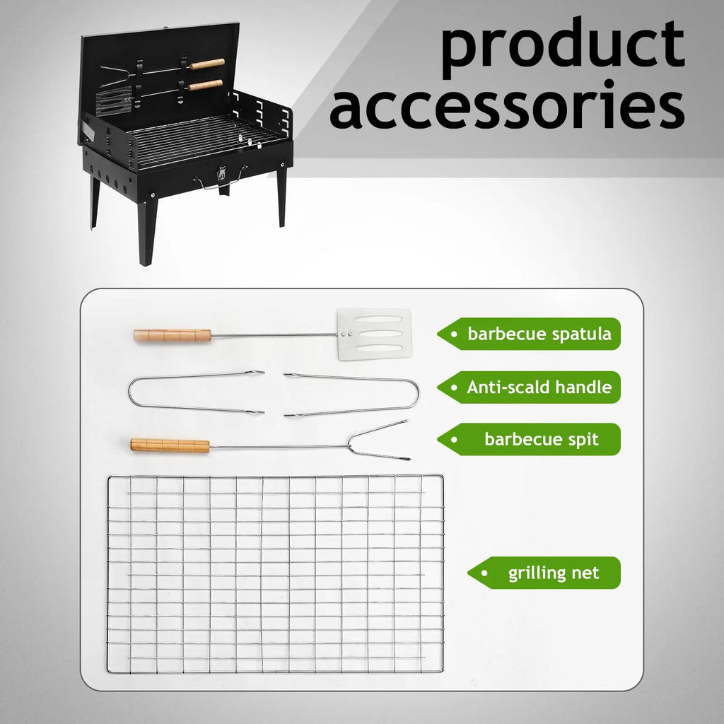 Portable Suitcase Charcoal Grill - Mini Grill - Small Tabletop Charcoal Grill for Camping, Outdoor Cooking - Collapsible Camping Grill for Picnic, Tailgating and Backyard BBQ