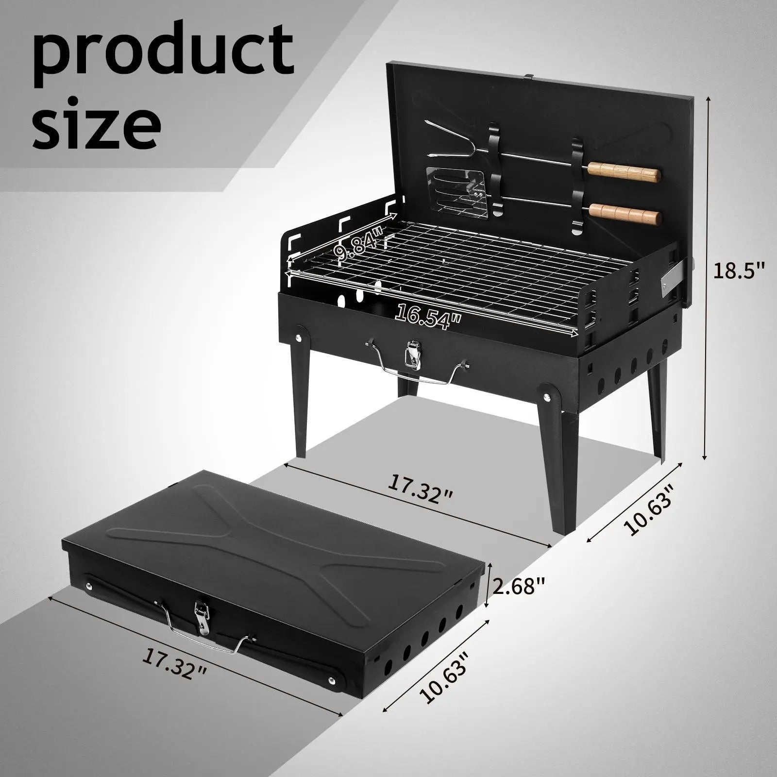 Portable Suitcase Charcoal Grill - Mini Grill - Small Tabletop Charcoal Grill for Camping, Outdoor Cooking - Collapsible Camping Grill for Picnic, Tailgating and Backyard BBQ