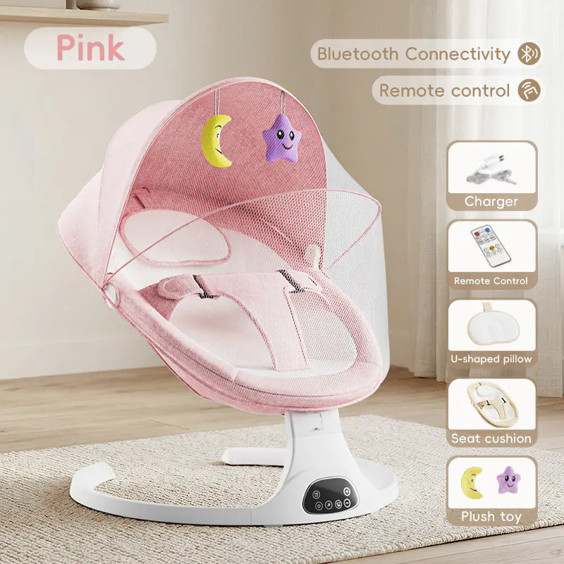 5-speed adjustable baby electric swing, portable anti-recline newborn rocking chair