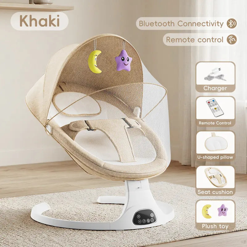 5-speed adjustable baby electric swing, portable anti-recline newborn rocking chair