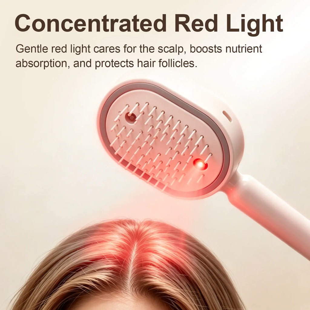 Electric Spray Air Cushion Massage Comb | Self-Cleaning Anti-Tangle | Essential Oil Mist Hair Care Comb | Anti-Static Volumizing Aromatherapy Comb