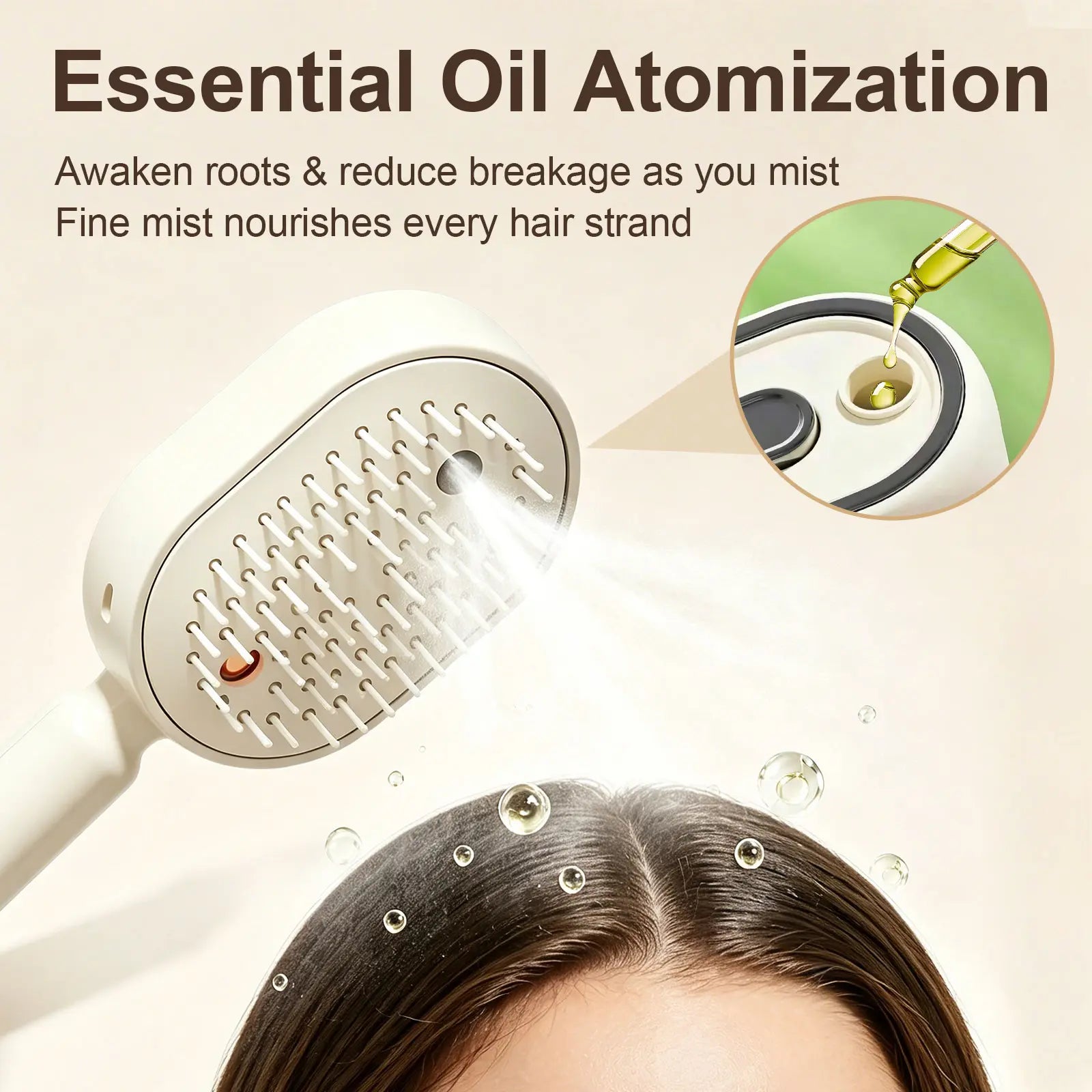 Electric Spray Air Cushion Massage Comb | Self-Cleaning Anti-Tangle | Essential Oil Mist Hair Care Comb | Anti-Static Volumizing Aromatherapy Comb