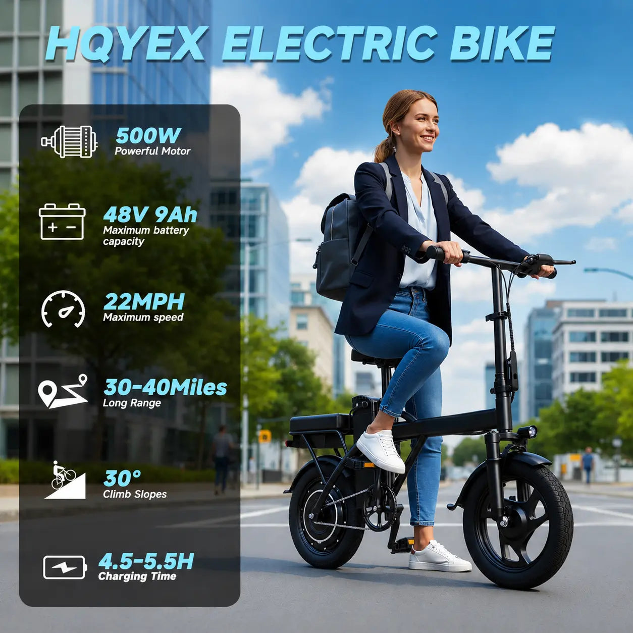 【Electric Bike】    Electric Bike | 750W Peak Power | Top Speed 22 MPH | 14" Pneumatic Tires | 22–40 Mile Range | Dual Seat | Single Brake Lever | Height Adjustable Seat