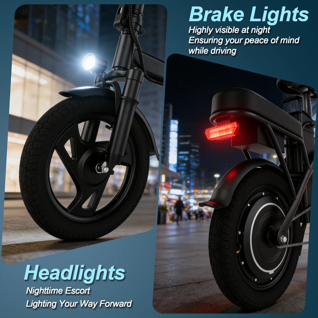 【Electric Bike】    Electric Bike | 750W Peak Power | Top Speed 22 MPH | 14" Pneumatic Tires | 22–40 Mile Range | Dual Seat | Single Brake Lever | Height Adjustable Seat