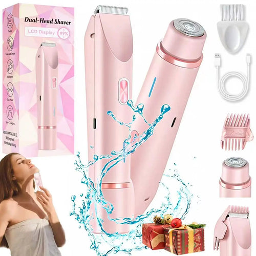 Women's Cordless 2-in-1 Electric Shaver & Trimmer - Dual-Head Titanium-Ceramic Blades, 10000RPM Motor, IPX7 Waterproof, Smooth Daily Facial & Bikini Hair Removal, Portable Gift Set with Handbag (Mother's Day Gift) Removable Steel, Beauty Products, Self Ca