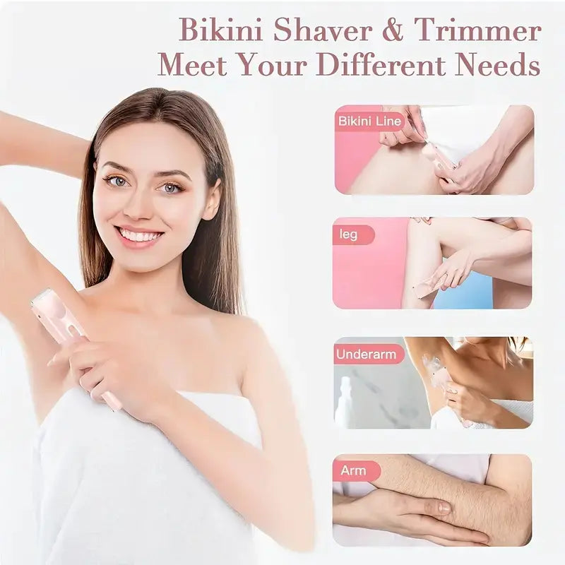 Women's Cordless 2-in-1 Electric Shaver & Trimmer - Dual-Head Titanium-Ceramic Blades, 10000RPM Motor, IPX7 Waterproof, Smooth Daily Facial & Bikini Hair Removal, Portable Gift Set with Handbag (Mother's Day Gift) Removable Steel, Beauty Products, Self Ca