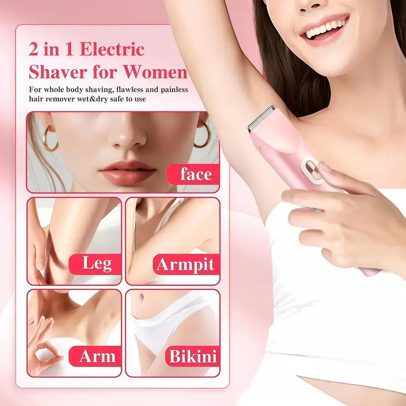 Women's Cordless 2-in-1 Electric Shaver & Trimmer - Dual-Head Titanium-Ceramic Blades, 10000RPM Motor, IPX7 Waterproof, Smooth Daily Facial & Bikini Hair Removal, Portable Gift Set with Handbag (Mother's Day Gift) Removable Steel, Beauty Products, Self Ca
