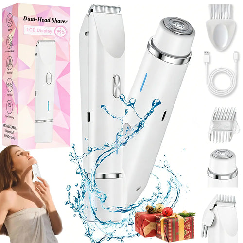 Women's Cordless 2-in-1 Electric Shaver & Trimmer - Dual-Head Titanium-Ceramic Blades, 10000RPM Motor, IPX7 Waterproof, Smooth Daily Facial & Bikini Hair Removal, Portable Gift Set with Handbag (Mother's Day Gift) Removable Steel, Beauty Products, Self Ca - Color: WHITE