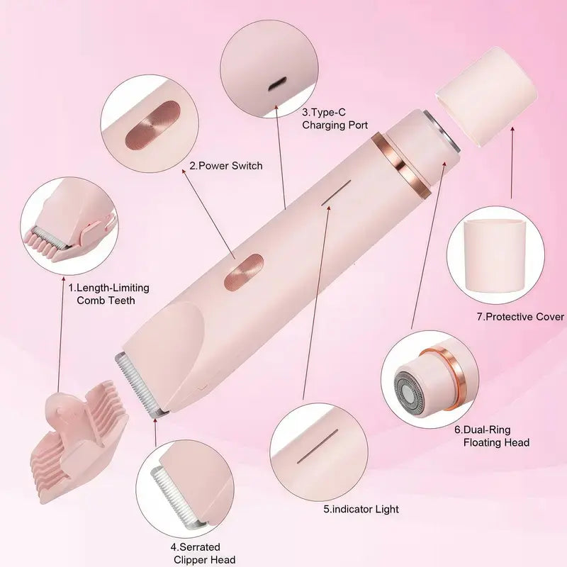 Women's Cordless 2-in-1 Electric Shaver & Trimmer - Dual-Head Titanium-Ceramic Blades, 10000RPM Motor, IPX7 Waterproof, Smooth Daily Facial & Bikini Hair Removal, Portable Gift Set with Handbag (Mother's Day Gift) Removable Steel, Beauty Products, Self Ca