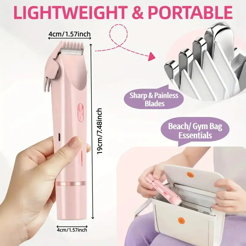 Women's Cordless 2-in-1 Electric Shaver & Trimmer - Dual-Head Titanium-Ceramic Blades, 10000RPM Motor, IPX7 Waterproof, Smooth Daily Facial & Bikini Hair Removal, Portable Gift Set with Handbag (Mother's Day Gift) Removable Steel, Beauty Products, Self Ca